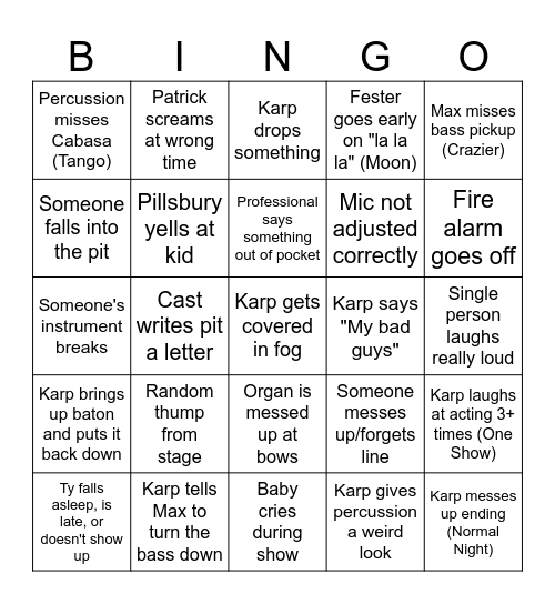 SMT Pit Bingo Card
