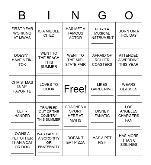 BINGO MIXER Bingo Card