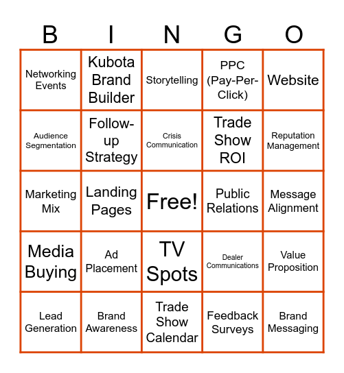 Advertising Department Bingo Card