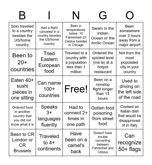 ICRG Social Bingo Card