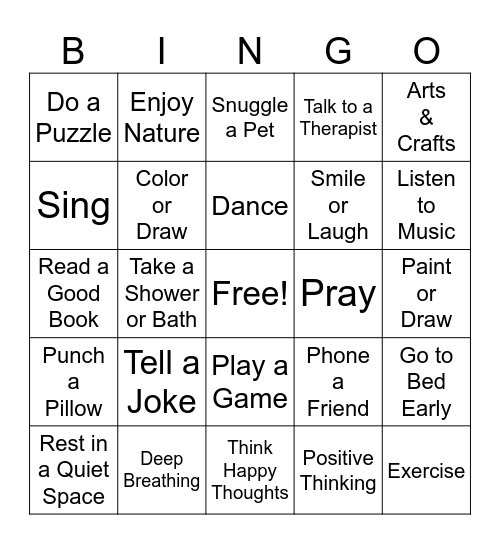 Coping Skills Bino Bingo Card