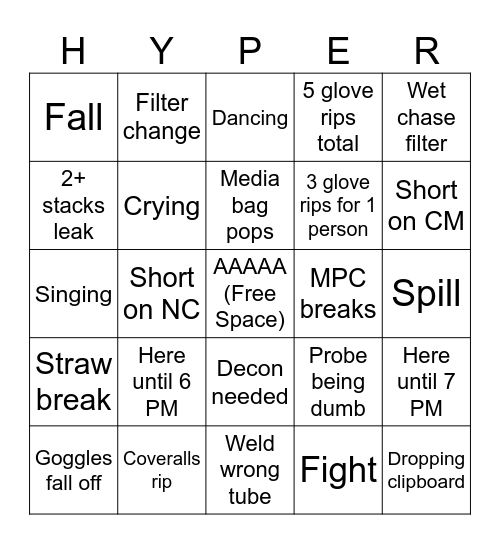 UpSCREAM Bingo Card