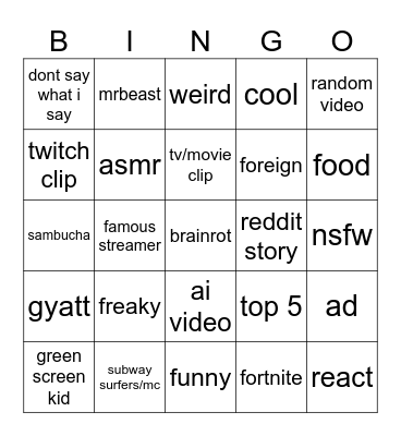 Untitled Bingo Card