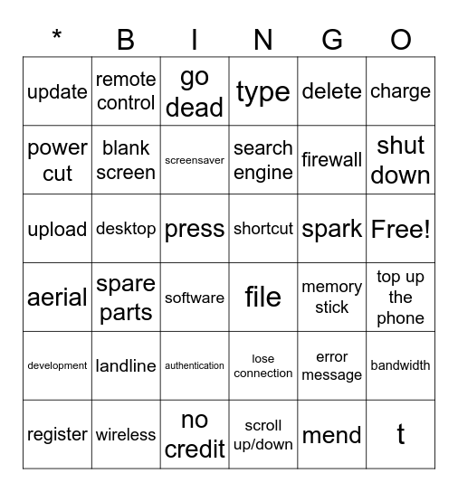 Technology B2+ Bingo Card