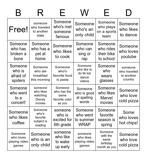 Freshly BREWED Friends Bingo Card