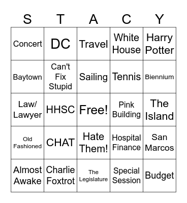 Stacy Bingo Card