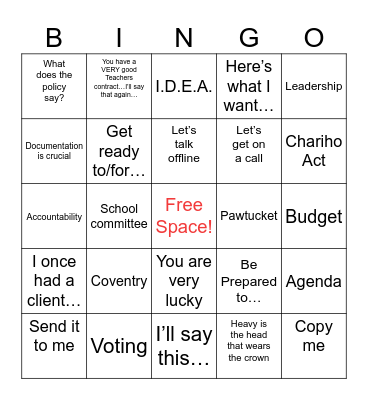 Hide and Speak Legal Bingo Card