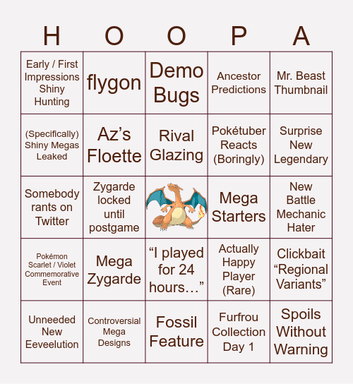 Pokémon Legends ZA Demo / Day 1 Spoilers Bingo Card