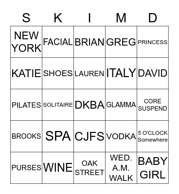 Donna's Birthday Bingo Card
