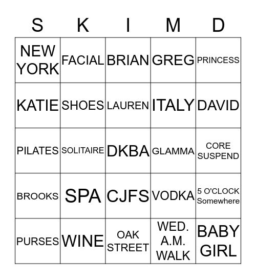 Donna's Birthday Bingo Card
