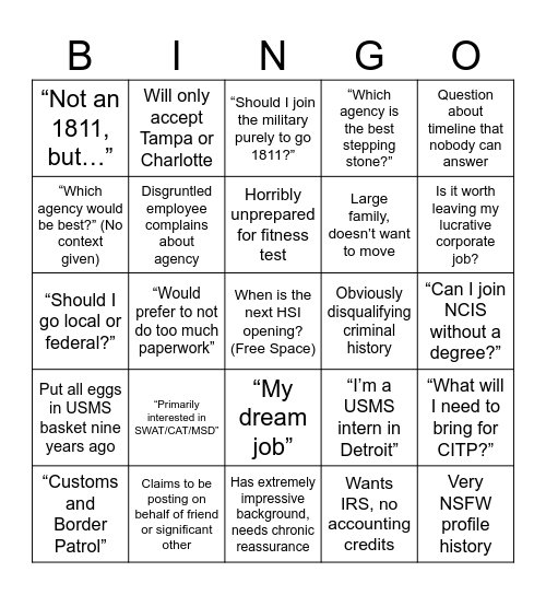 R/1811 Bad Comments Bingo Card