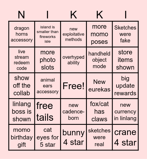 1.8 Infinity Nikki Bingo Card