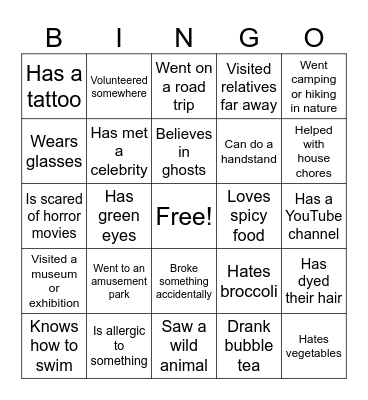 Human Bingo Card
