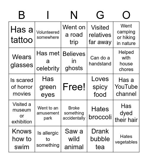 Human Bingo Card