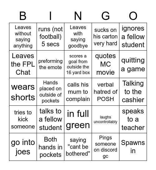 Jake Bingo Card