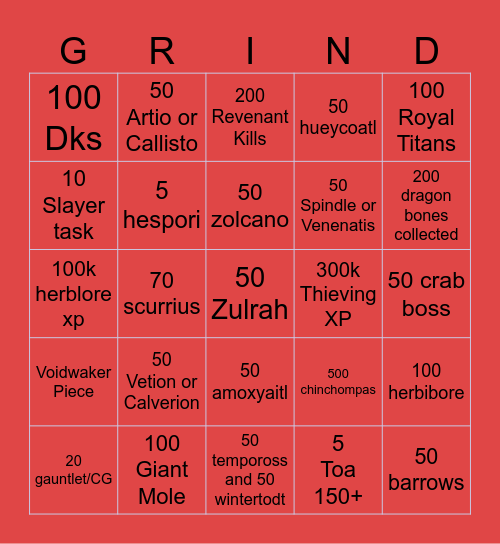 Monthly Bingo Card