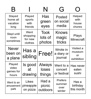 Human Bingo Card