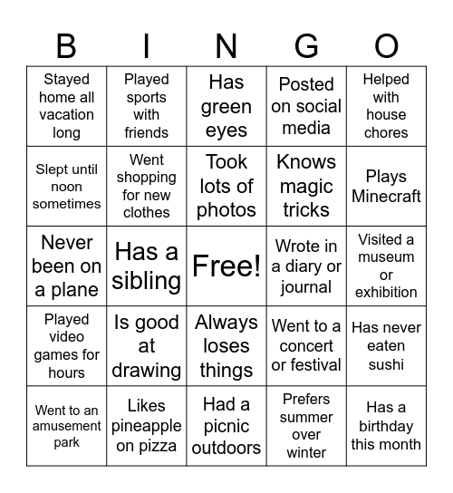 Human Bingo Card