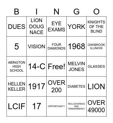 LIONS CLUB Bingo Card