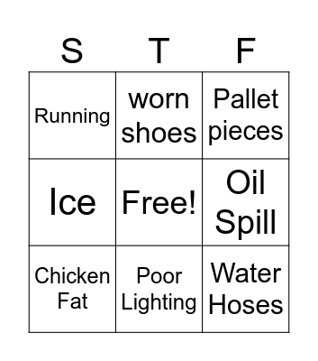 Slips, Trips, Falls Bingo Card
