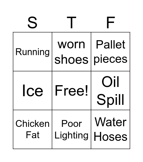 Slips, Trips, Falls Bingo Card