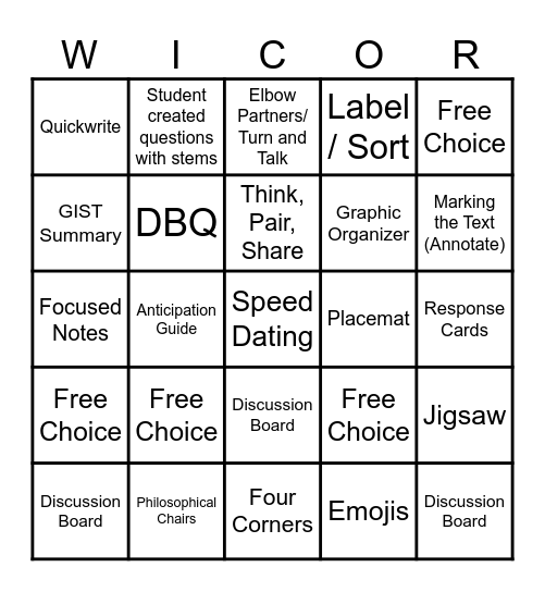 DMS Supporting Literacy Practices Bingo Card