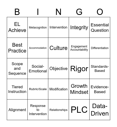 Buzz Word BINGO Card