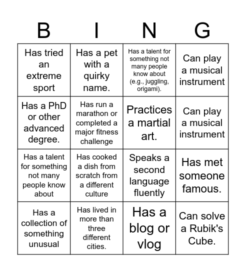 Untitled Bingo Card