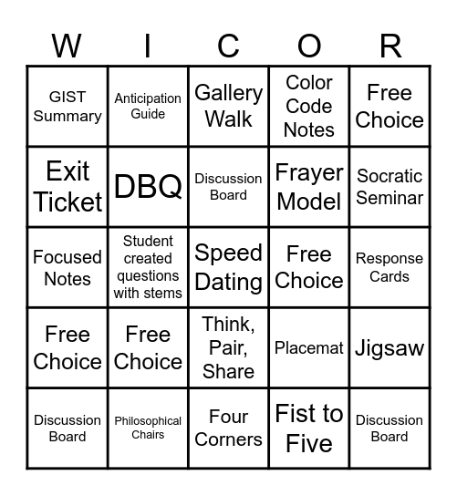 DMS Supporting Literacy Practices Bingo Card
