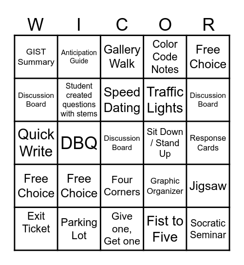 DMS Supporting Literacy Practices Bingo Card