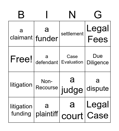 Litigation Funding Bingo Card