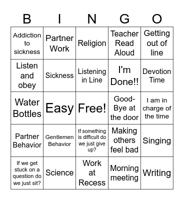 Classroom Rules Bingo Card