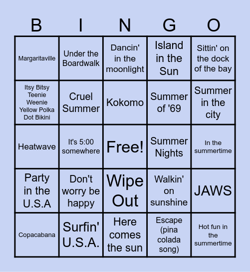 Summertime Bingo! Bingo Card