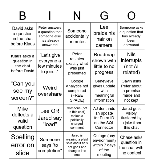 Product Call Bingo Card