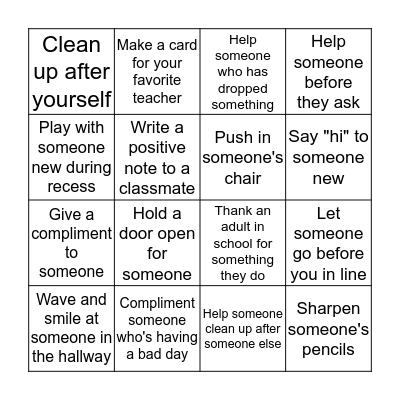 Random Acts of Kindness BINGO Card