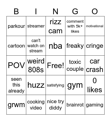 instagram reels Bingo Card