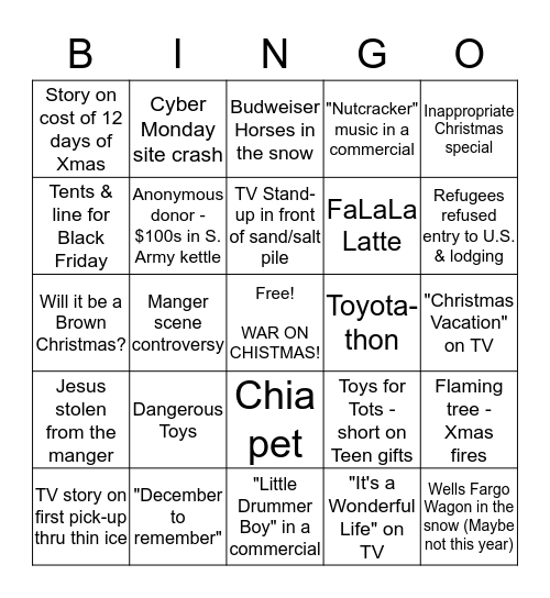 Media Holiday Bingo Card