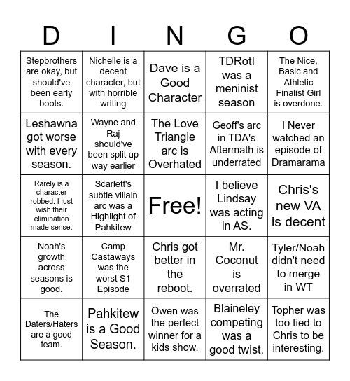 Total Drama Bingo (SWSU Version) Bingo Card