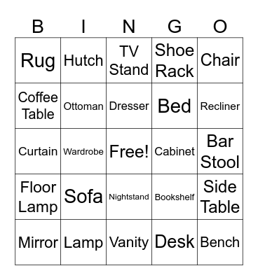 Furniture Bingo Card