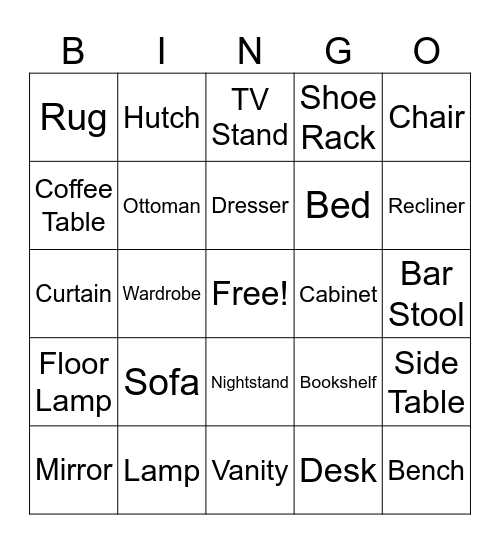 Furniture Bingo Card