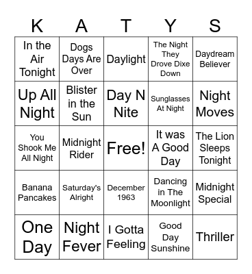 Day N Nite Bingo Card