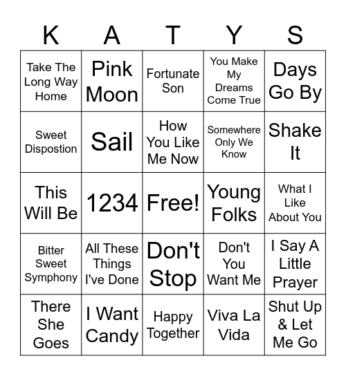 Songs From Commercials Bingo Card