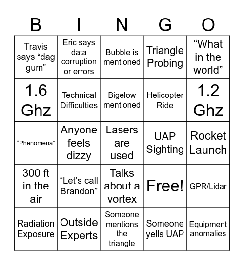 Skinwalker Ranch Bingo Card