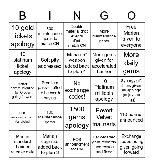 1.2 Global Livestream Bingo Card