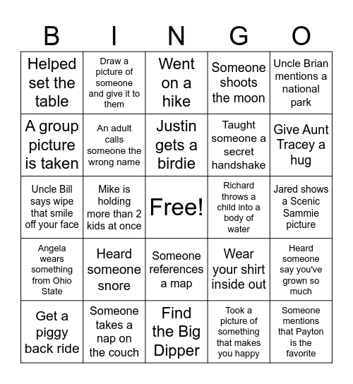 2025 Rohrbaugh Reunion Bingo Card