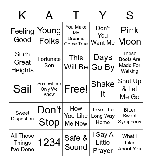 Songs From Commercials Bingo Card