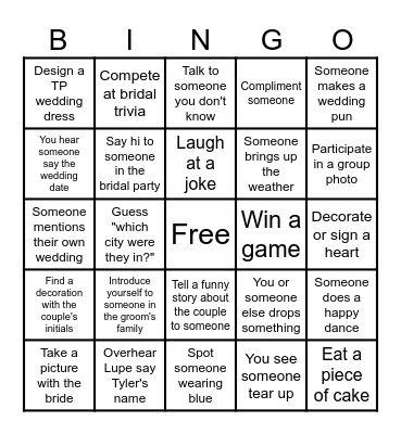 Bridal Shower Bingo Card