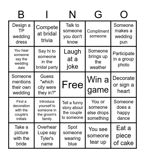Bridal Shower Bingo Card