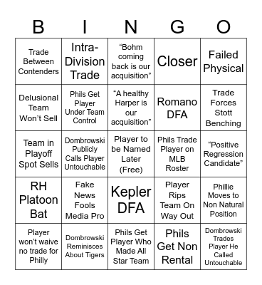Trade Deadline Bingo Card