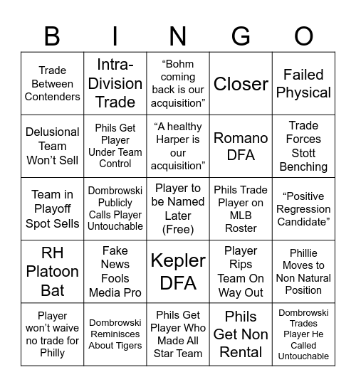 Trade Deadline Bingo Card